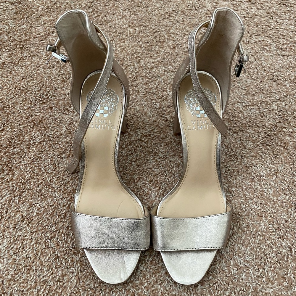 Vince Camuto gold chunky strap heels